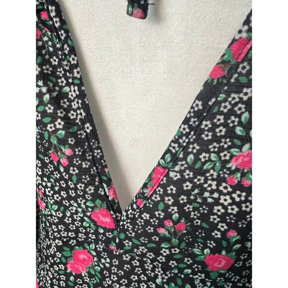 Topshop Woman’s Black Pink Floral V Neck Long Sleeve Ruffle Dress- Size 10 - Picture 12 of 13